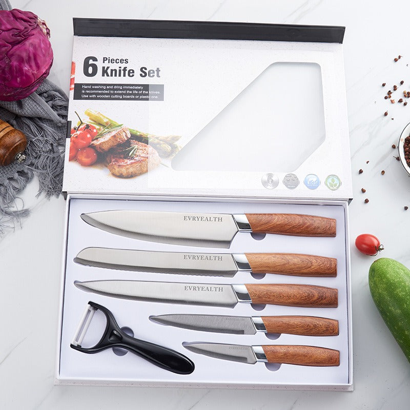 Stainless Steel Knife Wooden Handle Knife Set Kitchen Six-Piece Set Kitchen Knife Fruit Knife Gift Set Knife