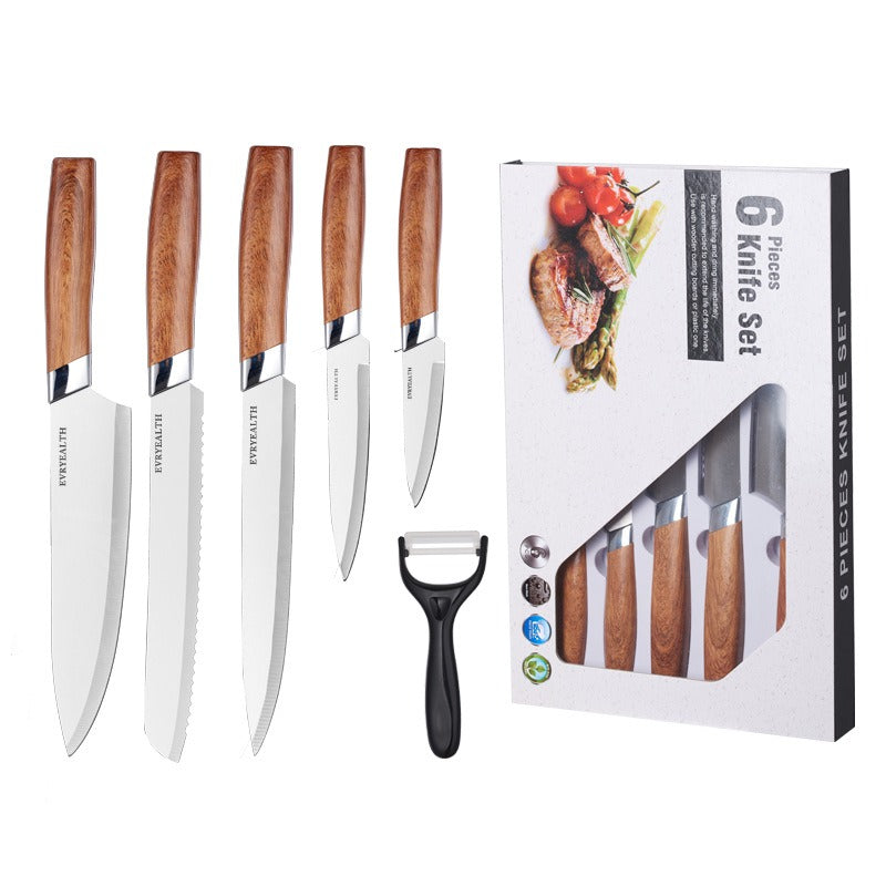 Stainless Steel Knife Wooden Handle Knife Set Kitchen Six-Piece Set Kitchen Knife Fruit Knife Gift Set Knife