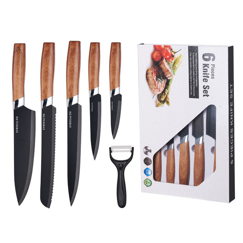 Stainless Steel Knife Wooden Handle Knife Set Kitchen Six-Piece Set Kitchen Knife Fruit Knife Gift Set Knife