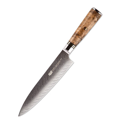 Damascus 8 Inch Slicing Knife Aus10 Chef's Knife Fish Bone Pattern Shadow Wood Cutting Knife