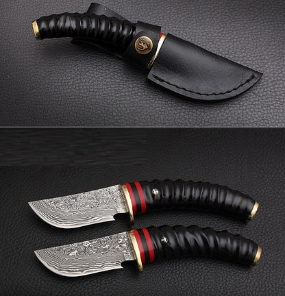 Handforged Damascus Hunting Knife Fixed Knife Antler Damascus Steel Straight Knife Outdoor Camping Tactical Knife